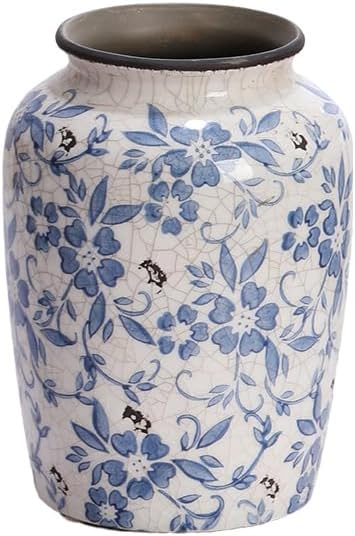 Denique Vintage Blue and White Porcelain Vase Ceramic Vase for Home Decor, Retro Crack Blue Flower Vase Pottery Vase Chinoiserie Decor