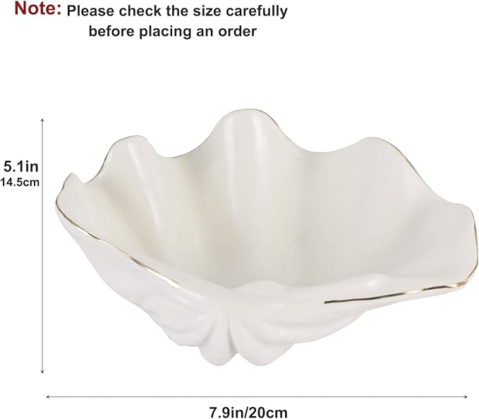White Shell Bowl Decorative – 7.9" Ceramic Clam Shell Dish for Home Decor, Coastal Catch-All Bowl for Bathroom Vanity, Entryway, or Dresser, Jewelry Holder, Key Tray, Fruit Bowl