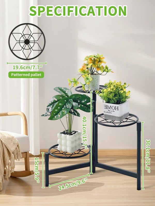 Tiered Plant Stand Outdoor 3 Tier Indoor Metal Flower Shelf for Multiple Plants Corner Tall Flower Holders for Patio Garden Living Room Balcony Bedroom Black Diamond