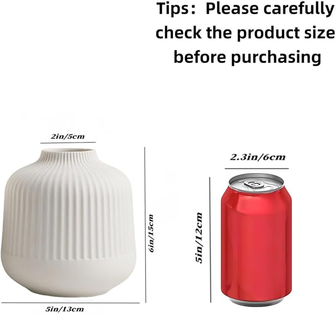 White Ceramic Vase for Flowers, 6 Inch Flower Vases Home Decor, Boho Vases for Pampas Grass,Vase for Centerpieces Living Room Table Entryway Shelf