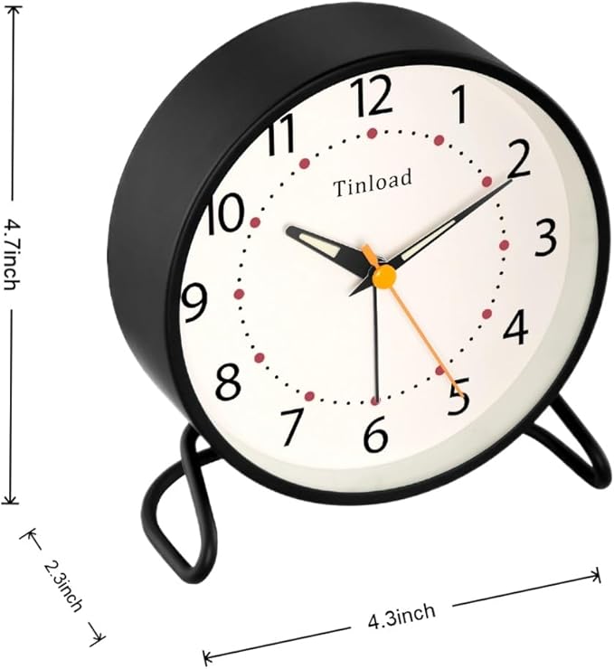 4.5" Antique Retro Analog Alarm Clock, Small Silent Desk Clock with Manual Light, Snooze, for Living Room, Bedroom, Bedside, Desk(Black)