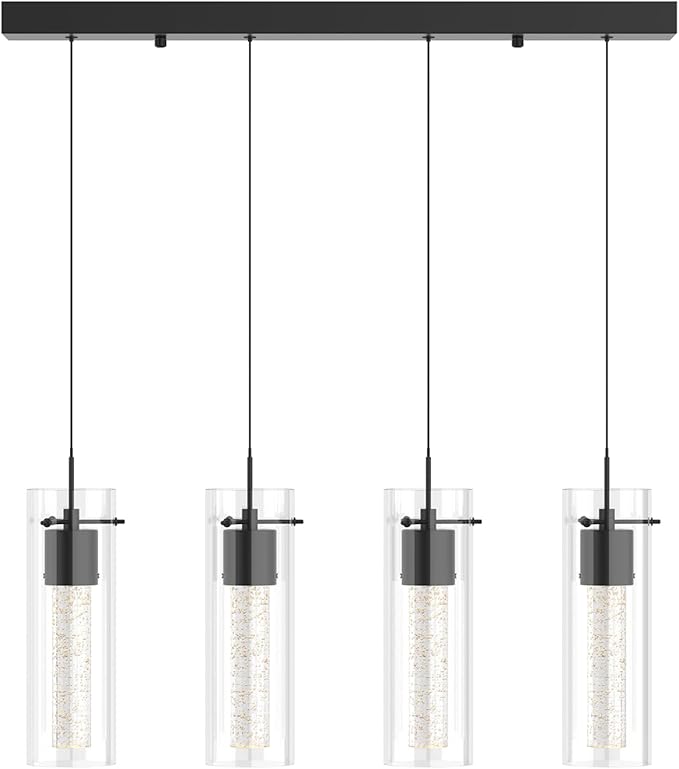 Alice 4-Light Chandelier Pendant Ceiling Light, Integrated Led and Bubble Glass, for Kitchen Island, Hallway, Entryway, Passway, Dining Room, Bedroom, Balcony Living Room (Black)
