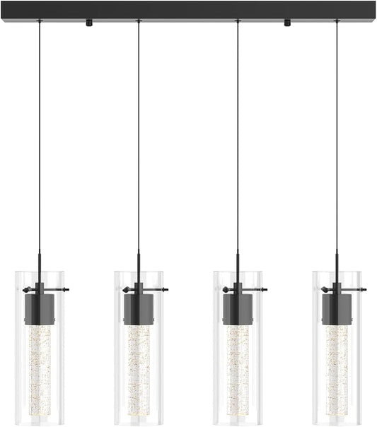 Alice 4-Light Chandelier Pendant Ceiling Light, Integrated Led and Bubble Glass, for Kitchen Island, Hallway, Entryway, Passway, Dining Room, Bedroom, Balcony Living Room (Black)