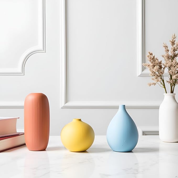 Small Ceramic Vase Set 3, Modern Matte Decorative Vases for Home Decor, Living Room, Bedroom & Office Tabletop Classical, Creative Shelf, Table, Bookshelf, Entryway, Coffee Table Decor
