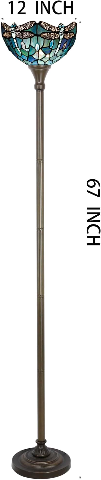 Tiffany Floor Lamp Torchiere Stained Glass Torch Lamp 12X12X67 Inch Antique Standing Corner Light (Dark Blue Dragonfly)