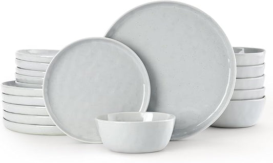 Famiware Mars Plates and Bowls Set, 18 Pieces Dinnerware Sets, Dishes Set for 6, Light Gray