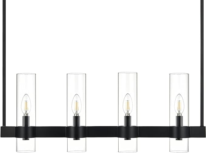 Linea di Liara Teramo Black Kitchen Island Lighting - Modern Farmhouse Rectangle Dining Room Light Fixtures - 30 inch 4 Light Linear Chandelie