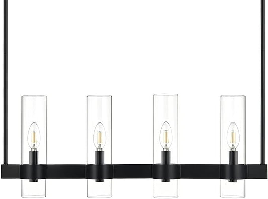 Linea di Liara Teramo Black Kitchen Island Lighting - Modern Farmhouse Rectangle Dining Room Light Fixtures - 30 inch 4 Light Linear Chandelie