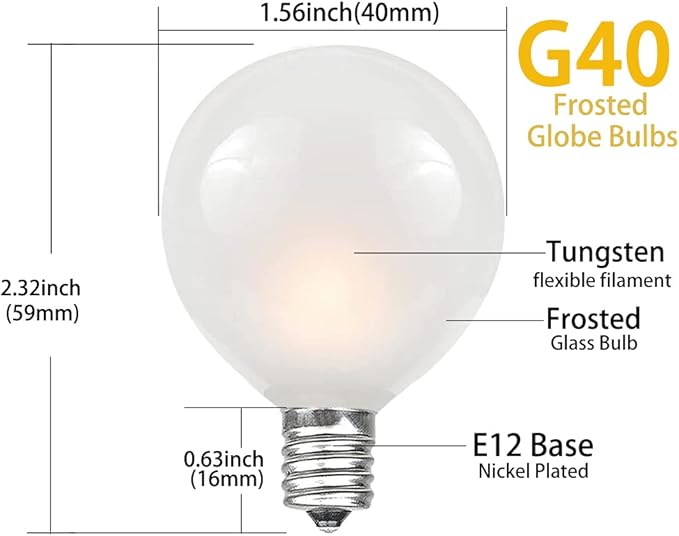 SUNSGNE 25Ft Outdoor Patio Lights G40 Globe String Lights with 27 Frosted White Bulbs, Waterproof Connectable Hanging String Lights for Christmas Patio House Backyard Balcony Party, White Wire