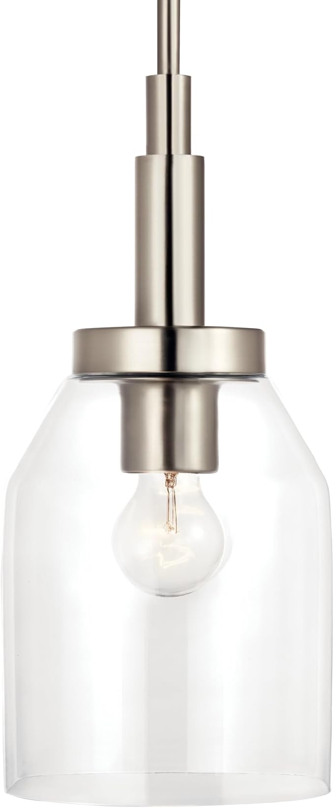 KICHLER Madden 1-Light Mini Pendant with Clear Glass in Brushed Nickel, Sloped Ceiling Compatible, for Bathroom or Kitchen (15" x 7"), 52725NI