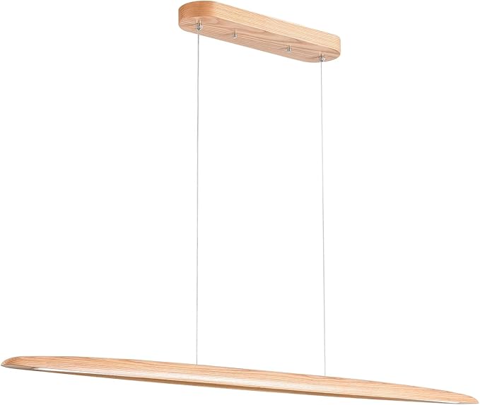 51" 36W Wood LED Linear Pendant Light Fixture Led Dining Room Light Dimmable Hanging Light Fixture for Dining Room Kitchen Island Pool Table Lights Natural Ash
