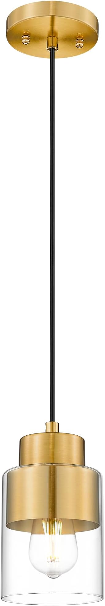 Gold Pendant Lights Kitchen Island, Dual Shade Hanging Lights Fixtures with Metal and Clear Glass, Modern Brass Kitchen Pendant Lighting Over Island for Dining Room, AD-24022-1P-GD