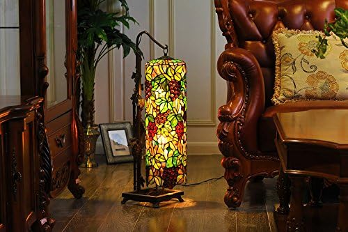 Bieye L10399 Grapes Tiffany Style Stained Glass Long Cylinder Table Lamp, Floor Lamp, 33-inch Tall