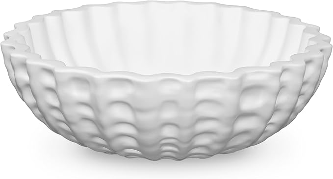 Modern Decorative Bowl, Sculptural Resin Display Bowl for Home Decor, Large Centerpiece for Kitchen Counter or Entry Table, Key Bowl or Fruit Bowl, White