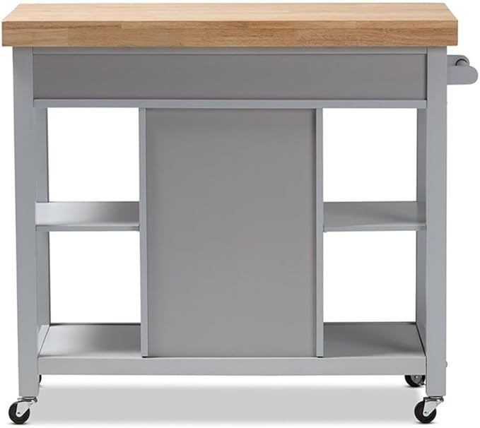 BOWERY HILL Farmhouse Kitchen Cart in Light Gray