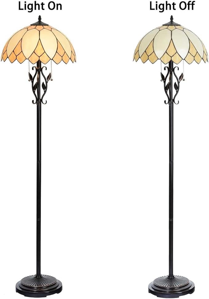 Bieye L10731 Lotus Flower Tiffany Style Stained Glass Floor Lamp with 16-inch Lampshade, 61-inch Tall