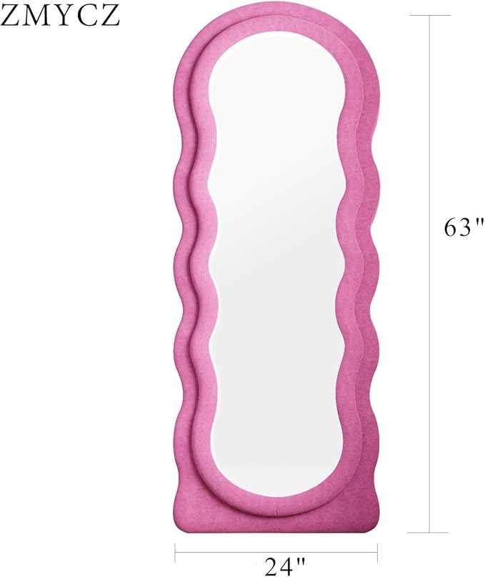 Full Length Mirror, 63"x24" Wavy Floor Mirror, Arched Standing Mirrors Full Length, Cloud Shaped Flannel Wall Mirror, Dressing Body Mirrors Hanging or Leaning Against Wall for Bedroom (Pink)