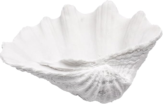 Medium White Scalloped Clam Shell Bowl Sea Shell Decor for Nautical Beach House,Coastal Decor Gift of Housewarming and Wedding Party