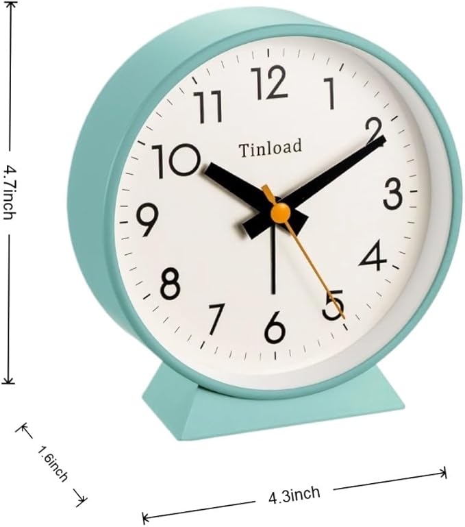 4.5" Battery Operated Antique Retro Analog Alarm Clock, Small Silent Bedside Desk Clock,Lighted on Demand, Battery Operated, Snooze, for Living Room, Bedroom, Bedside, Desk(Green)
