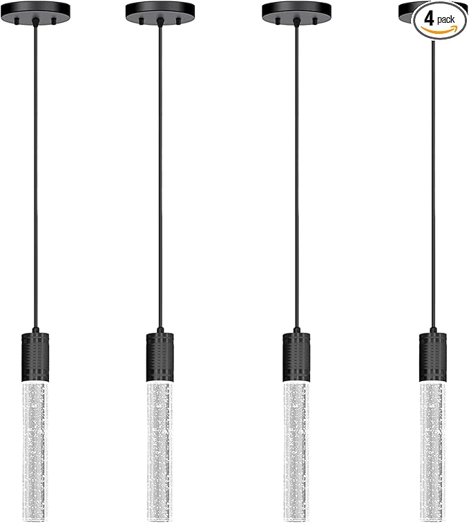 4 Pcaks Pendant Lights for Kitchen Island, White Light, Black Crystal Linear Pendant Lighting, Bar Corner LED Light Fixture