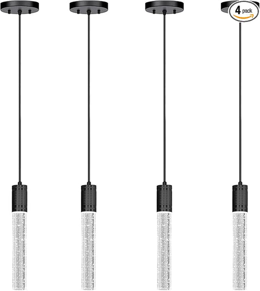 4 Pcaks Pendant Lights for Kitchen Island, White Light, Black Crystal Linear Pendant Lighting, Bar Corner LED Light Fixture