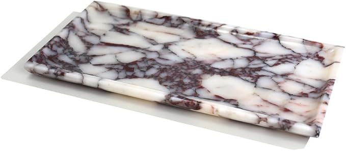 Natural Marble Tray, Coffee Table, Food, Fruit, Paper Cup, Cake Display, Coffee bar, Family Gatherings, Seasonal Holiday Decoration Tray(Viola-rectangle-11 x5 x0.7)