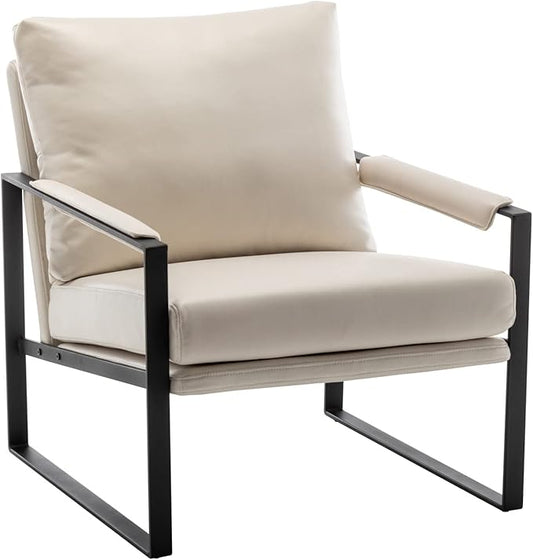 UNICOO Faux Leather Metal Frame Accent Chair - Modern Accent Chairs for Living Room, Bedroom, or Office - Armchairs Living Room Chairs Leisure Chair Reception Chair(ZKL-239K-BE Beige)