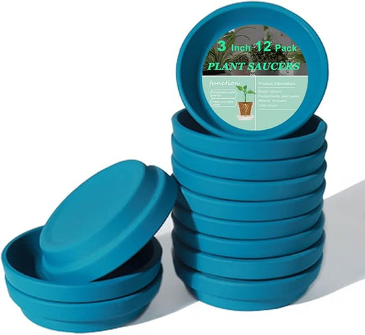 vensovo 3 Inch Steel Blue Terracotta Plant Saucer Pots Tray - 12 pcs Mini Planter Saucers for Indoor & Outdoor Plants, Small Clay Trays Perfect for 2 Inch 2.5Inch Flower Pot