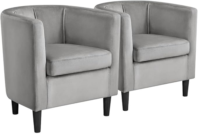 Yaheetech Accent Chair, Modern Velvet Armchairs with Big Ample Seat, Cozy Upholstered Barrel Sofa Chair for Living Room Bedroom Waiting Room, Set of 2, Gray