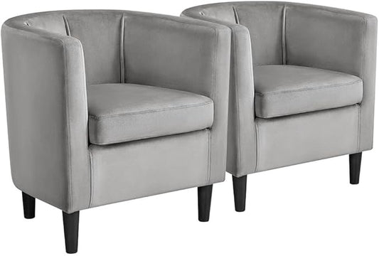 Yaheetech Accent Chair, Modern Velvet Armchairs with Big Ample Seat, Cozy Upholstered Barrel Sofa Chair for Living Room Bedroom Waiting Room, Set of 2, Gray