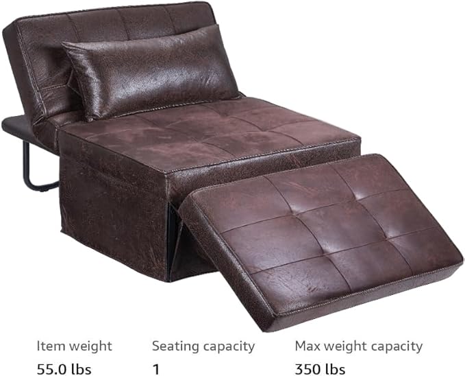 BIGSYY Sofa Bed, 4 in 1 Multi-Function Folding Ottoman Breathable Linen Couch Bed with Adjustable Backrest Modern Convertible Chair for Living Room Apartment Office, PU Imitation, Brown