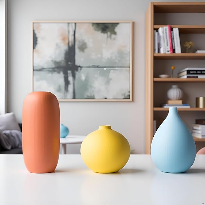 Small Ceramic Vase Set 3, Modern Matte Decorative Vases for Home Decor, Living Room, Bedroom & Office Tabletop Classical, Creative Shelf, Table, Bookshelf, Entryway, Coffee Table Decor