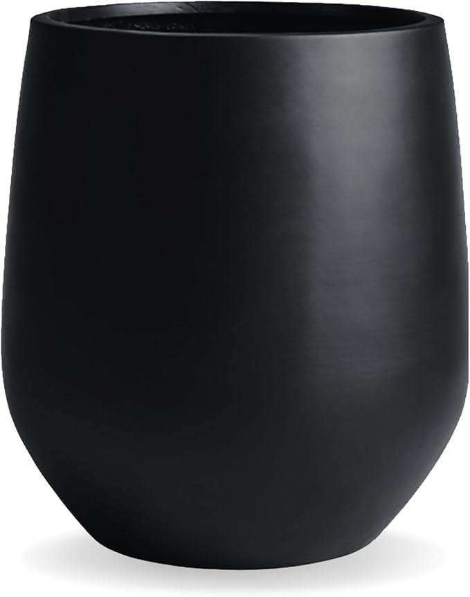 21" H x 19" D Corso Fiberstone Round Planter with Drainage Hole, Smooth Finishes, Weather Resistant for Indoor and Outdoor Use, Included 2 Extra Coco Mats (Black, 15" Pot Opening)