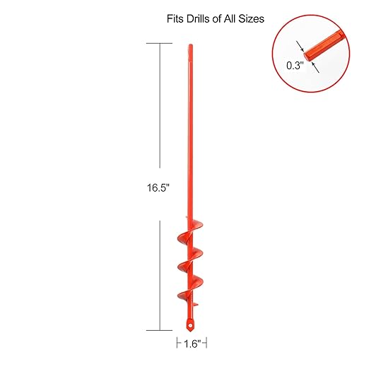 Auger Drill Bit for Planting 1.6"(D) x16.5(L), Garden Ground Earth Spiral Drill Bit for 3/8" Hex Drive Drill, for Post Hole Digger Bulb Bedding Digging Plant Rapid Planter