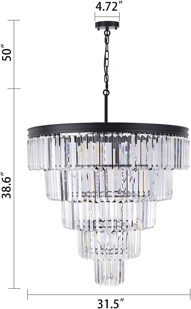 TOCHIC Large Crystal Chandelier for High Ceiling, 40 inch 7-Tier Modern Black Crystal Chandeliers Lighting Fixture, Round Light for Entryway Staircase Foyer Living Room (Black, 31.5 Inches)