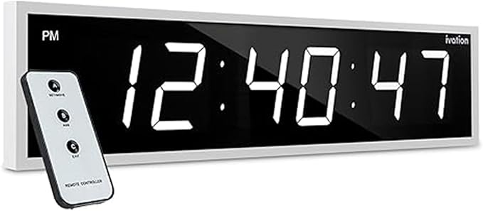 Ivation Oversized Large Digital Wall Clock - Big LED Digital Clock w/Large Display, Shelf or Wall Mount (36 Inch - White) 6 Brightness Levels | Time Memory | Remote, Mounting Holes & Hardware