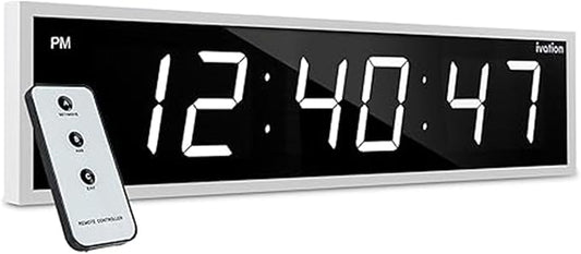 Ivation Oversized Large Digital Wall Clock - Big LED Digital Clock w/Large Display, Shelf or Wall Mount (36 Inch - White) 6 Brightness Levels | Time Memory | Remote, Mounting Holes & Hardware