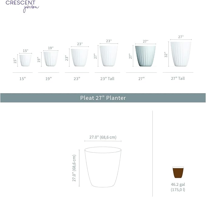 Crescent Garden Pleat Modern Decorative Planter, Indoor/Outdoor Pot, Resin Plant Pot with Drain Hole - 27" W x 27" H (Olive)