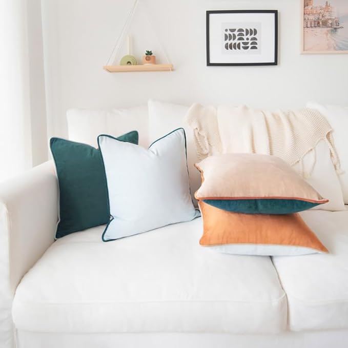 MONDAY MOOSE Decorative Throw Pillow Covers Cushion Cases, Set of 4 Soft Velvet Modern Double-Sided Designs, Mix and Match for Home Decor, Pillow Inserts Not Included (16x16 inch, Orange/Green)