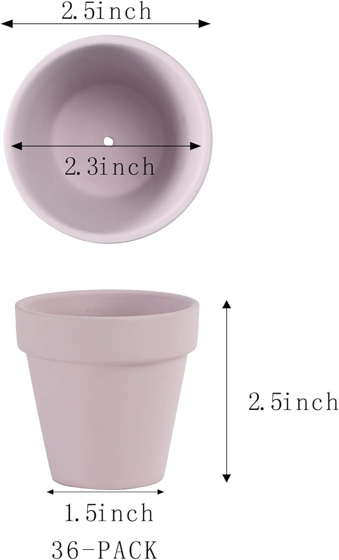 36 PCS Small Mini Pink Clay Pots with Drainage Holes, 2.5inch Terra Cotta Pot Clay Ceramic Pottery Planter, Succulent Nursery Pot/Cactus Plant Pot, for Indoor/Outdoor Plants, Crafts, Wedding Favor