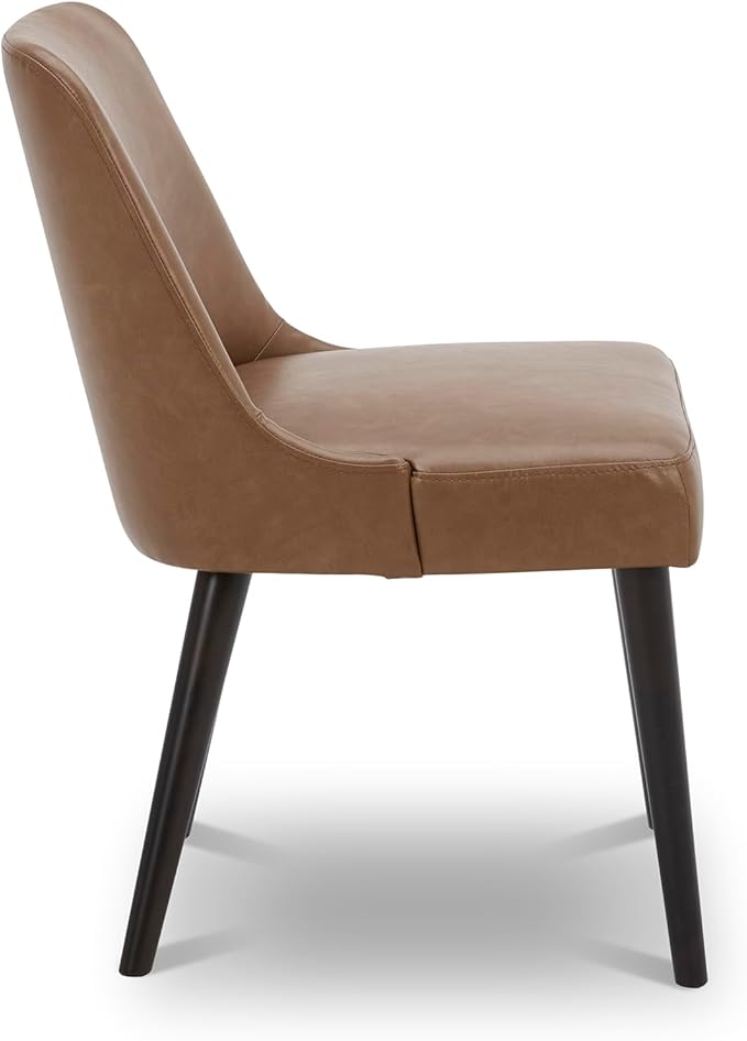 CHITA Mid-Century Modern Dining Chair, Upholstered Fabric Accent Chairs, Set of 2, Retro Brown in PU Leather