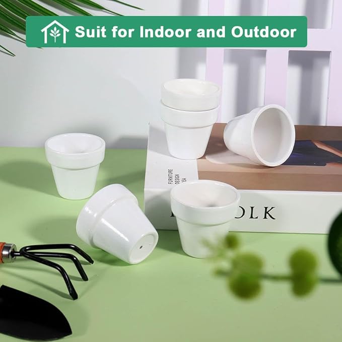 vensovo 48 Pcs 2" Tiny Ceramic Plant Pots with Drainage Hole - White Small Mini Ceramic Pottery Planter Ideal for Indoor/Outdoor Plants, Crafts, Wedding Favors