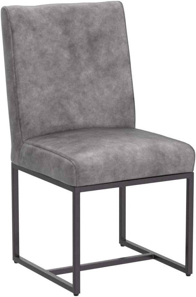 VESCASA Faux Leather Upholstered Dining Chairs with Black Metal Frame, Mid Century Modern Padded Kitchen Chair with Adjustable Foot Pads for Restaurant, Dining Room, Set of 2, Light Grey