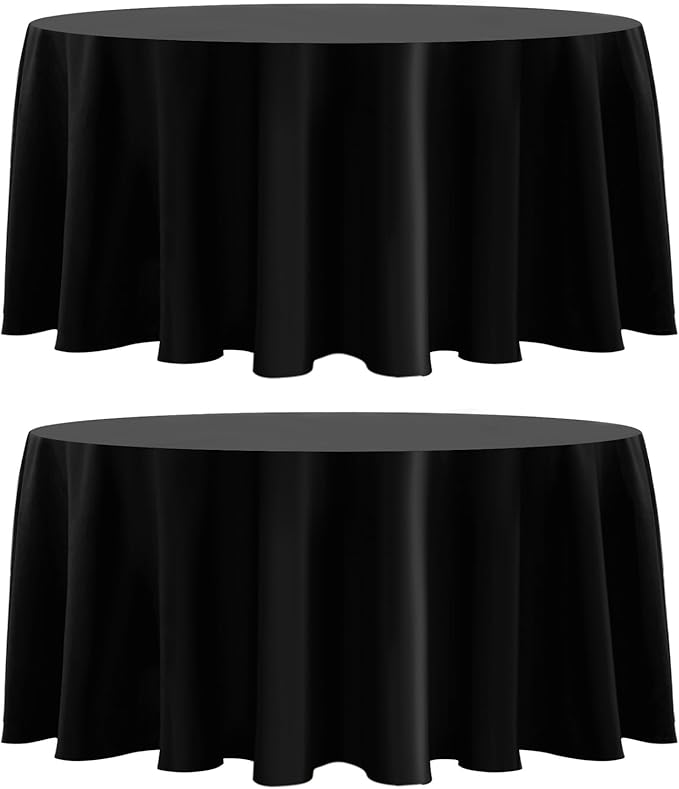 Round Tablecloth 2 Pack 108 Inch Black Tablecloths Washable Decorative Linen Polyester Table Clothes Cover for Dining Table Banquets Buffet Parties and Wedding