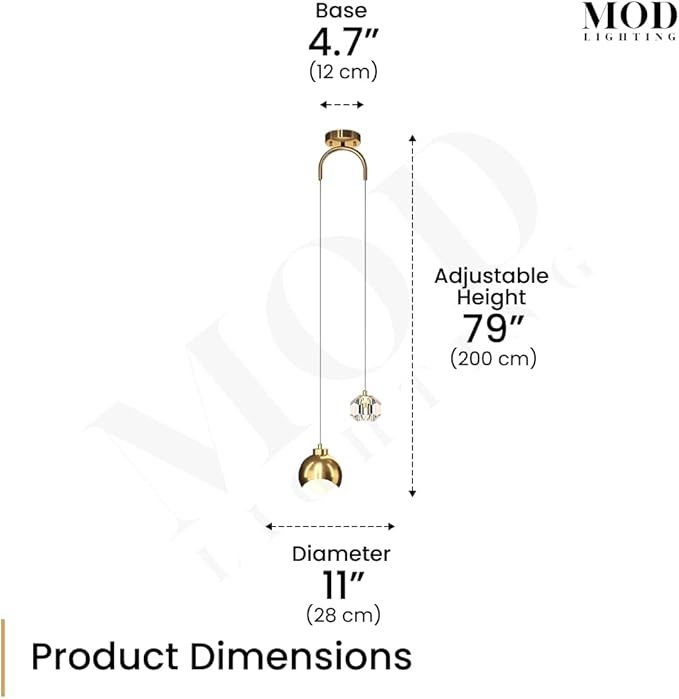 𝗠𝗢𝗗 𝗟𝗜𝗚𝗛𝗧𝗜𝗡𝗚 Diana | Modern Gold Pendant Light Fixtures, Hanging Lights for Kitchen Island, Bedroom Lighting for Tracking, Dimmable LED Bulbs, 1-Pack (Gold & Crystal | 79" | Warm White)