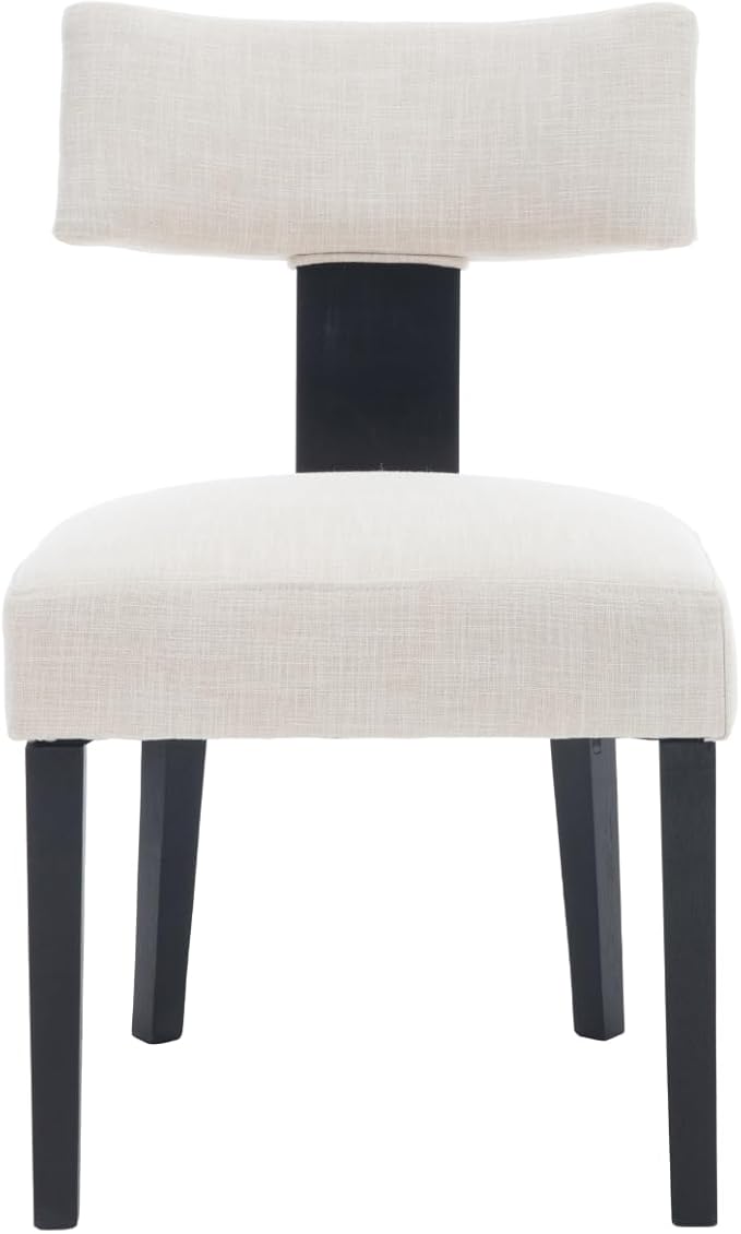 Wooden Dining Table Set of 4, Farmhouse Rectangular Dining Room Table with 4 Upholstered Beige Dining Room Chairs, Black Frame, Modern Black Kitchen Table and Linen Chairs Set for Home