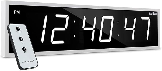 Ivation Oversized Large Digital Wall Clock - Big LED Digital Clock w/Large Display, Shelf or Wall Mount (24 Inch - White) 6 Brightness Levels | Time Memory | Remote, Mounting Holes & Hardware