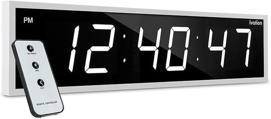 Ivation Oversized Large Digital Wall Clock - Big LED Digital Clock w/Large Display, Shelf or Wall Mount (24 Inch - White) 6 Brightness Levels | Time Memory | Remote, Mounting Holes & Hardware