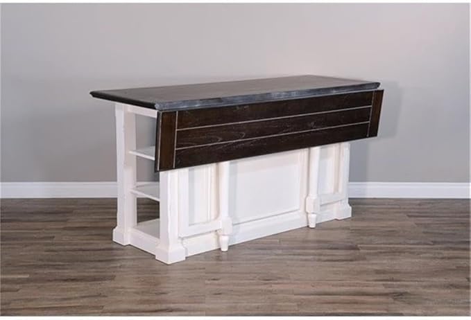 Pemberly Row Wood Kitchen Cart in Espresso (36" H x 71.5" W x 38" D) for Kitchen, Dining Room with Adjustable Shelves, 13" Drop Leaf, Easy Assembly