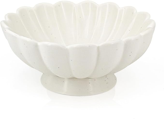 Accessoryway 8" White Fluted Scalloped Decorative Bowls -Moderate Ceramic Fruit Bowl for Kitchen Counter, Elegant Wavy Edge Centerpiece Bowls for Home Decor, Perfect for Housewarming &Wedding Gift